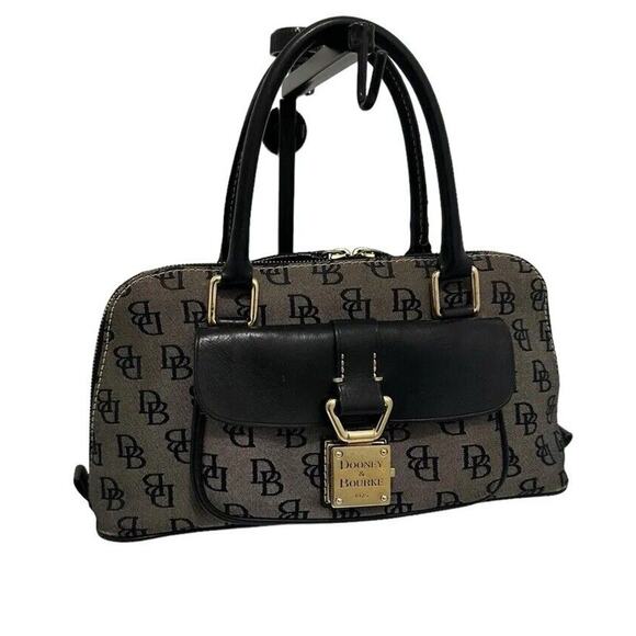 Dooney and Bourke Signature Monogram Over Shoulder Handbag Black And Grey Buckle - Picture 1 of 13